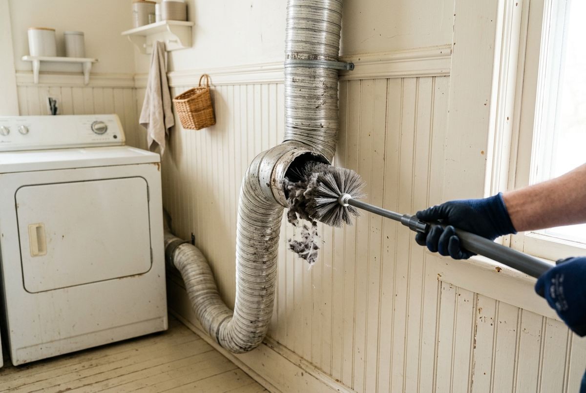 Dryer Vent Cleaning technician at work