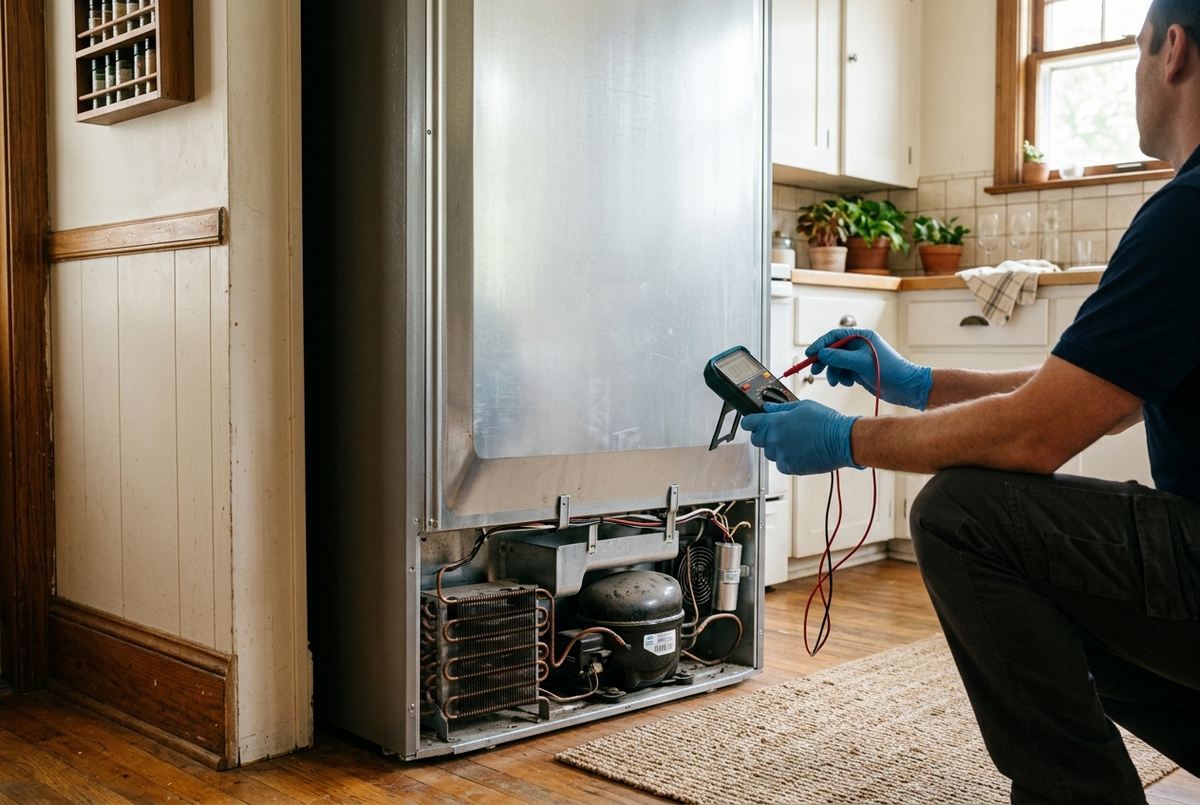 Refrigerator Repair technician at work